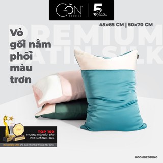 Vỏ gối nằm gòn bedding lụa satin premium cao cấp phối 2 màu trơn 50x70 cm