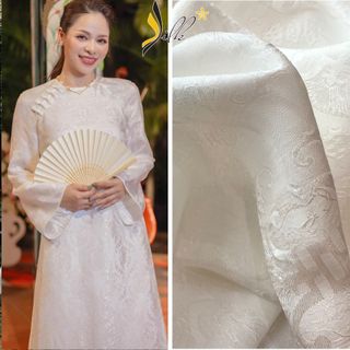 Lụa may áo dài - silk – hoa văn thọ dơi màu trắng - tr01