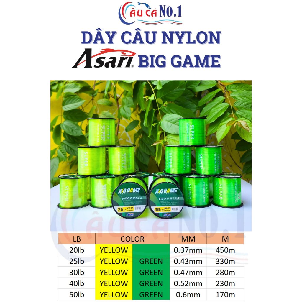 [DÂY NYLON] DÂY CÂU CÁ ASARI BIG GAME YELLOW/ GREEN