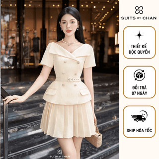 Suits by chan - set áo vest cổ v dáng peplum + chân váy xếp li - venessa set