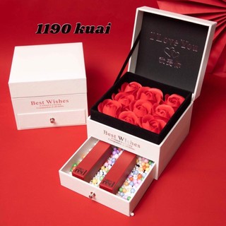Qùa tặng Hoa hồng sáp kèm hộp đựng trang sức làm quà tặng bạn gái valentine quốc tế phụ nữ KTBOOK