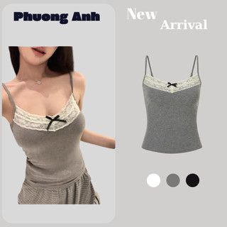 Áo 2 dây nơ phối ren có đệm ngực chất thun tăm