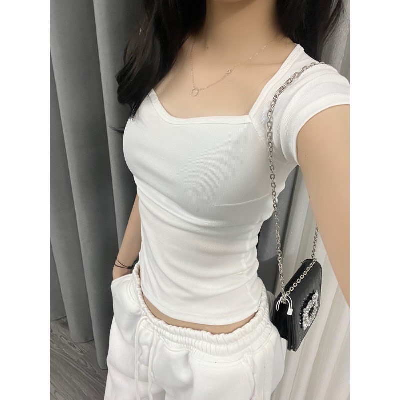 Áo Croptop Tay Ngắn Dáng Cúp Ngực Cổ Thuyền Ôm Body Nữ | BigBuy360 - bigbuy360.vn