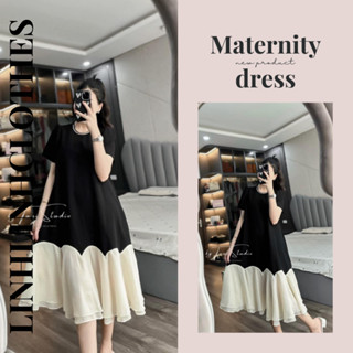 Váy bầu thiết kế dáng suông , đầm bầu dự tiệc đuôi cá cổ đính đá sịn xò hàng 2 lớp dàn dặn hot hit Linhlinhclothes