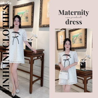 Đầm bầu thiết kế , váy bầu dáng Suông Thiết Kế Ren Đính Nơ Ngực Đi Chơi Đi Tiệc Sang Trọng Linhlinhclothes