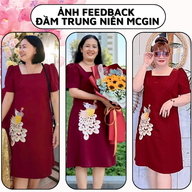 Đầm Trung Niên Bigsize tặng mẹ, đầm thêu hình con công CG011 MCGIN, kiểu dáng sang trọng, đầm đi tiệc cho mẹ