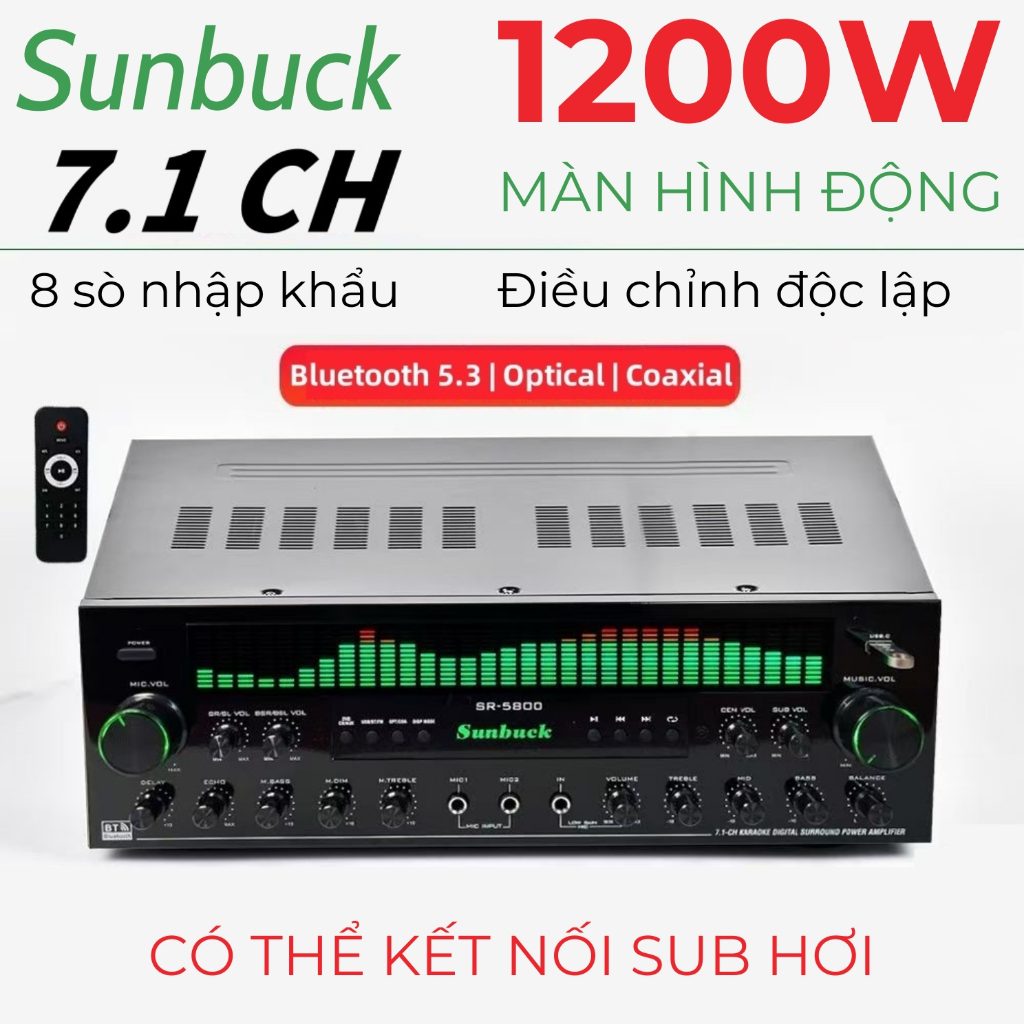 Amply karaoke bluetooth Sunbuck SR 5800 - Bảo hành 12 tháng - Âm ly công suất lớn 1200W, đẩy liền va