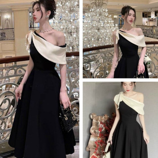 ĐẦM NỮ CHÉO VAI THẮT NƠ DÁNG DÀI XÒE NHẸ SANG TRỌNG CHO NÀNG ĐI CHƠI ĐI TIỆC