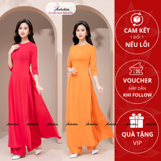Áo dài truyền thống cổ tròn tay lỡ 2 tà, đủ loại màu chất vải lụa Mỹ loại 1 A72 Áo Dài Cách Tân Kiều