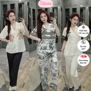 Đồ bộ pijama chất liệu lụa cao cấp , bộ ngủ nữ áo cộc quần dài cho nữ free size <60kg