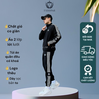 Bộ gió thể thao nam das chất gió cao cấp co giãn, 3 Sọc Bản To bgmm2 Áo 2 Lớp Lót Lưới Co Giãn, set thu đông vnxke