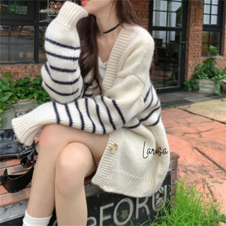 Áo khoác len cardigan , áo khoác len nữ form rộng cổ v viền sọc dáng dài hàng QQCC chất len dày dặn không xù _LaRoSa