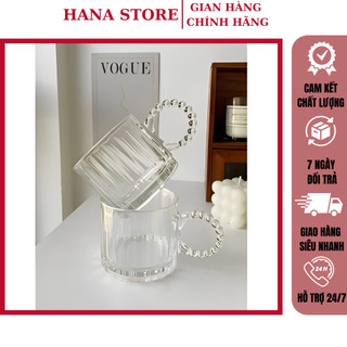 Bộ 6 ly nước thủy tinh phong cách, cốc nước thủy tinh 300ml, cốc cafe có tay cầm