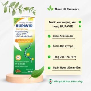 (Che Tên) Nước xúc miệng, xúc họng HUPAVIR, Hỗ trợ giảm sùi mào gà, hạt Lympo, ngăn ngừa HPV