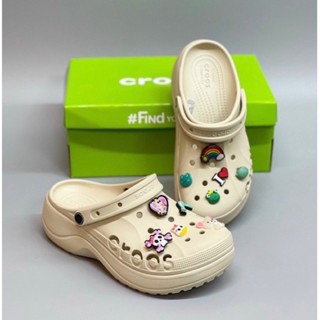 Giày Sục CROCS Chữ Đế Cao 5Cm Siêu Hot (Tặng 14 Sticker 3D Ngẫu Nhiên), Giày Clog Nữ Crocs Baya Platform