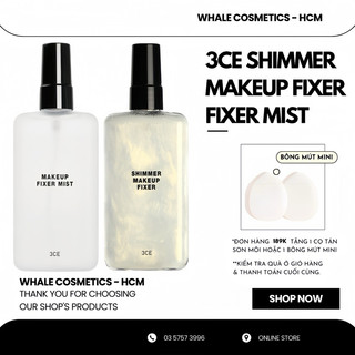 Chai xịt 3ce giữ lớp trang điểm bền màu 3ce makeup fixer mist 100ml