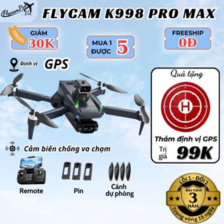 Flycam k998 pro max, Máy bay điều khiển từ xa có đinh vị GPS, Camera kép 8k, Cảm biến chống va chạm, Plycam pin 2000mAh