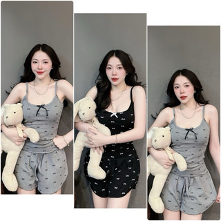 Bộ ngủ pijama cộc tay quần đùi chất thun gân mịn mát dễ thương form dưới 58kg