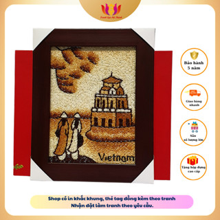 Tranh Gạo để bàn Việt Nam 20x25cm,có chân chống,hộp đựng cao cấp, quà lưu niệm Việt Nam