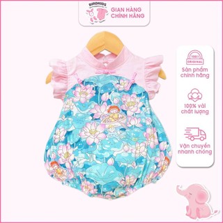 Body cho bé gái Birdkids - áo yếm cổ tàu hoa sen cho bé mặc Tết trung thu