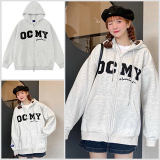 Áo Hoodie Zip Nỉ Bông In Chữ OCMY Form Rộng Nam Nữ Unisex , Áo Khoác Nỉ Xám Mũ Trùm 2 Lớp
