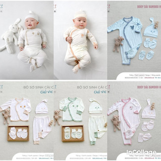 Đồ sơ sinh bé trai bé gái HRNEE combo quần áo, body sơ sinh dài tay,mũ , bao chân, bao tay cài chéo,thẳng, mặc mùa hè