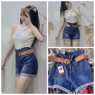 HV - [ XẢ KHO] Quần jean short  đai da lật gấu