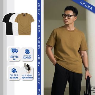 Áo thun tay ngắn nam AKUBA, form regular, chất vải cotton mềm mịn, dễ thấm hút mồ hôi, thoáng mát, thoải mái | 02GP0903