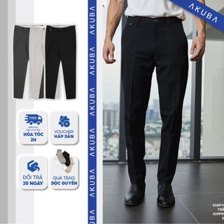 Quần tây nam AKUBA form slimfit, vải cotton dày dặn, ống đứng tôn dáng, bền màu và giữ form tốt, thoáng khí | 02KP0932