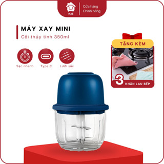 Máy Xay Mini Cầm Tay Đa Năng Cối Thủy Tinh 350ml Tích Điện Máy Xay Tỏi Ớt Thức Ăn Sạc Nhanh Cổng USB