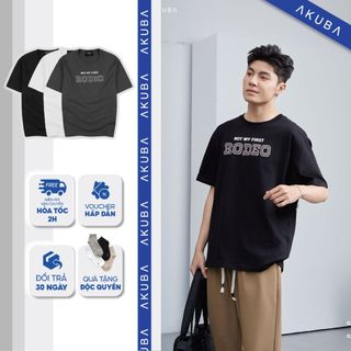 Áo thun tay ngắn nam AKUBA, form oversize, chất vải cotton dày dặn, co giãn tốt, dễ thấm hút mồ hôi | 02KP0947