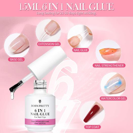 Gel 6in1 Nail Born Pretty chính hãng 15ml, Sơn gel liên kết 6 trong 1 base, nối úp cứng móng, top lo