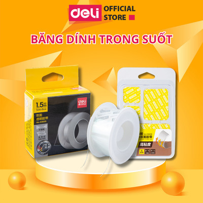 Băng Keo, Băng Dính Hai Mặt Trong Suốt Deli Băng Keo Siêu Dính Chống Nước, Nhiều Kích Cỡ
