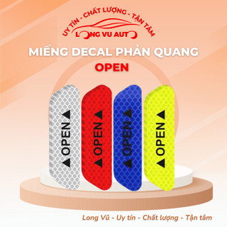 Miếng dán phản quang chữ OPEN cảnh báo ban đêm dán xe ô tô, Decal phản quang dán xe máy, Tem decal dán trang trí