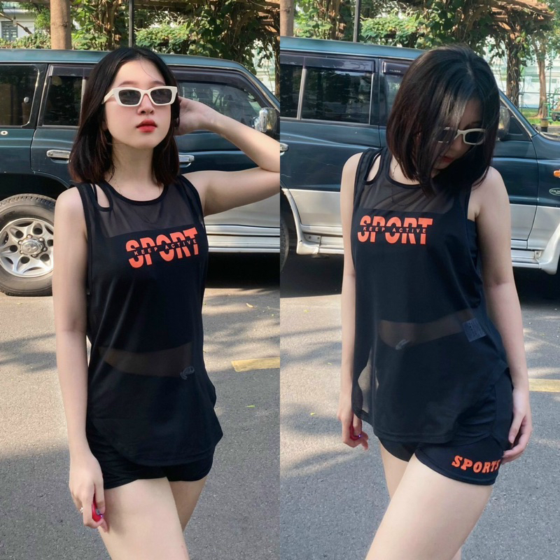 Áo Tanktop SPORT Khoét Vai Vải Lưới Tập Gym Yoga Nhẹ Mát Khoác Ngoài Siêu Đẹp