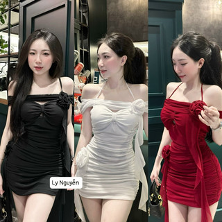 Đầm Body 2 Dây Khoen Phối Tà Đính Bông Đầm Cúp Ngực Thun Co Giãn Đầm Đi Tiệc Sang Chảnh - Thời Trang Nữ Giá Rẻo