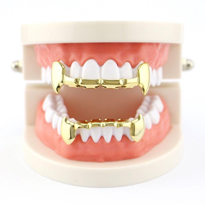 Grillz trang sức răng hai hàm viền răng vàng bạc