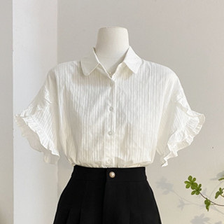 Áo Sơ Mi Trắng Nữ MICHIO Dáng Suông Tay Bèo Sang Trong, Thanh Lịch