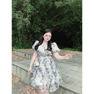 Váy tơ xếp tầng in hình bướm lưng thắt dây nơ xinh Bigsize mã V87