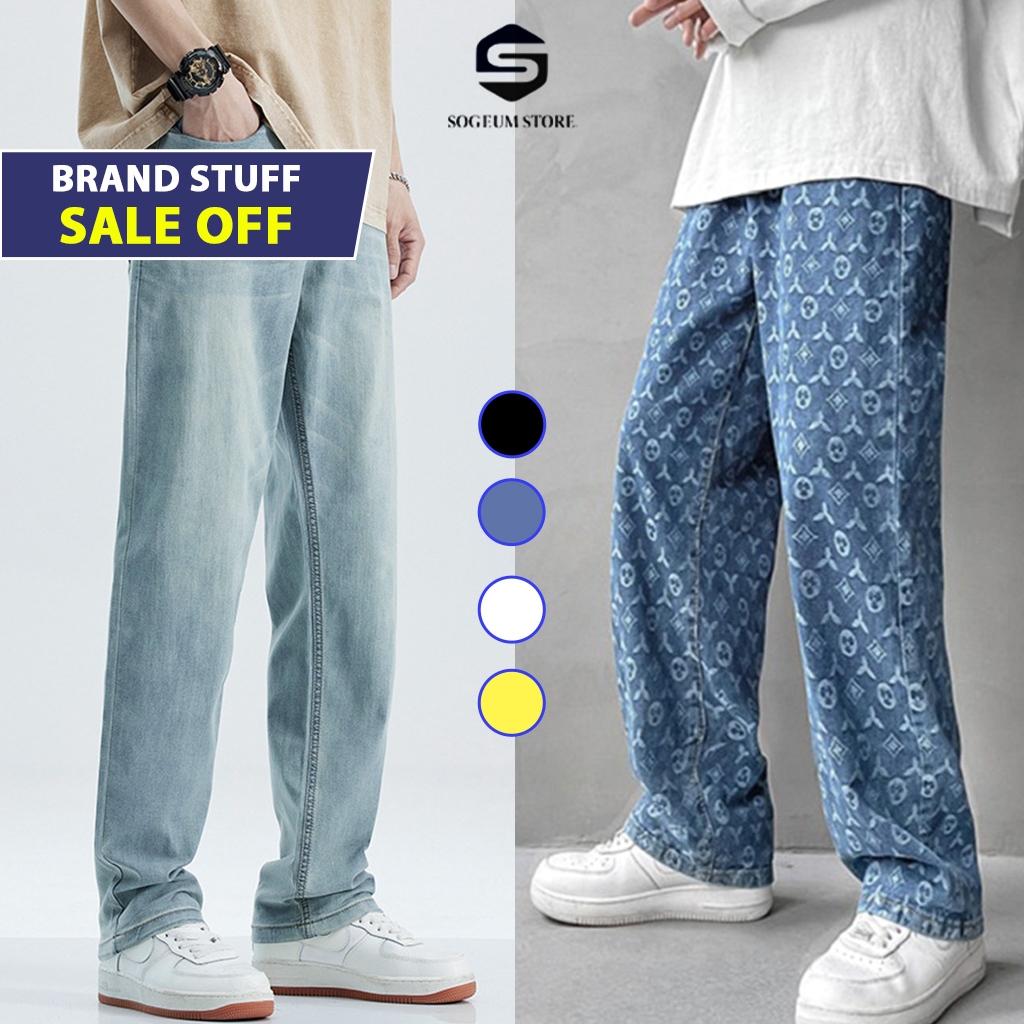 Quần Bò jeans Baggy ống rộng nam nữ họa tiết thêu, quần jean ống suông màu xanh đen bigsize unisex hottrend - Sogeum
