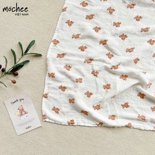 Khăn Tắm Sợi tre Organic MOCHEE, Khăn Tắm Quấn Bé Vải Mềm Mịn, Họa Tiết Gấu Xinh Xắn
