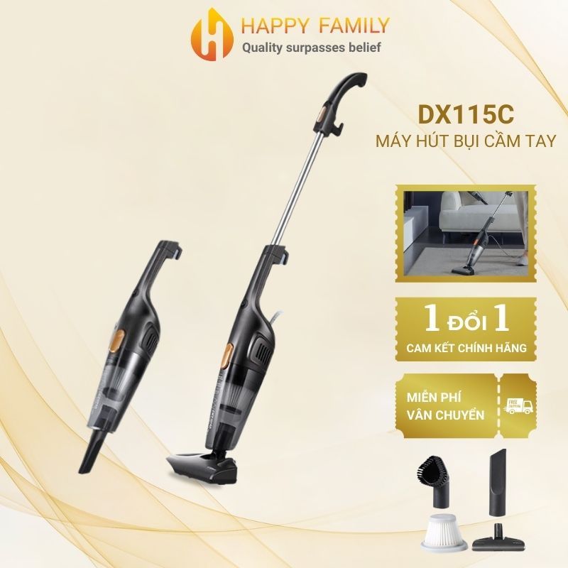 Máy hút bụi cầm tay Deerma DX115C lực hút 15000Pa công suất 600W kèm 3 đầu hút đa năng chính hãng - Bảo hành 12 tháng