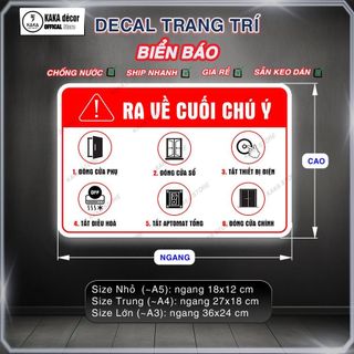 Decal Tắt Điện, Tắt Điều Hoà, Đóng Cửa Khi Ra Về Cuối, Bảng Decor Dán Kính, Tường, Gỗ, Chất Liệu Chống Thấm Nước.