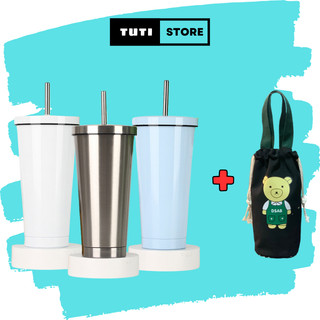 Ly cốc giữ nhiệt 500ml - 750ml trơn màu [FREESHIP] kèm ồng hút, inox 304 bền bỉ giữ nhiệt 6h-8h, cốc uống nước