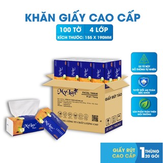 Khăn giấy rút cao cấp, Mylan quả táo 4 lớp, 5 gói/xách, 20 gói/thùng