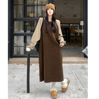  Đầm nhung dài tay dệt kim dáng A vintage váy maxi nữ dài chất nhung tăm phong cách Hàn Quốc 36061 