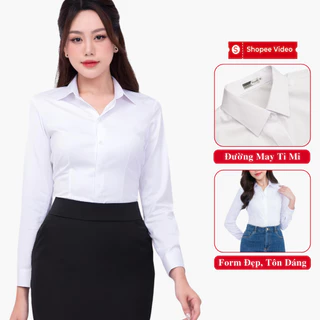 Áo Sơ Mi Trắng Tay Dài Công Sở Nữ Dáng Basic Madela, Sơ Mi Tay Dài Trắng Nữ Công Sở Trong Bộ SP: Áo Sơ Mi Nữ, Sơ Mi Nữ
