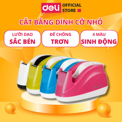 Cắt Băng Dính Cỡ Nhỏ DELI - Lưỡi Dao Sắc Bén Dễ Dàng Sử Dụng - Đế Chống Trơn Chống Xê Dịch Khi Dùng