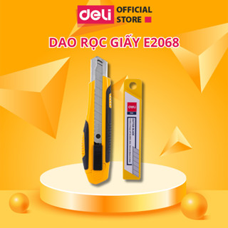  Dao Rọc Giấy Cỡ Lớn Deli Vỏ Bọc Cao Su Mềm Kèm Hộp Lưỡi Dao SK5 Sắc Bén Loại 8 Lưỡi Tách Rời 