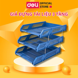 Giá đựng tài liệu 3 tầng deli, chất liệu nhựa gpps siêu bền, lưu trữ tài liệu, giấy tờ